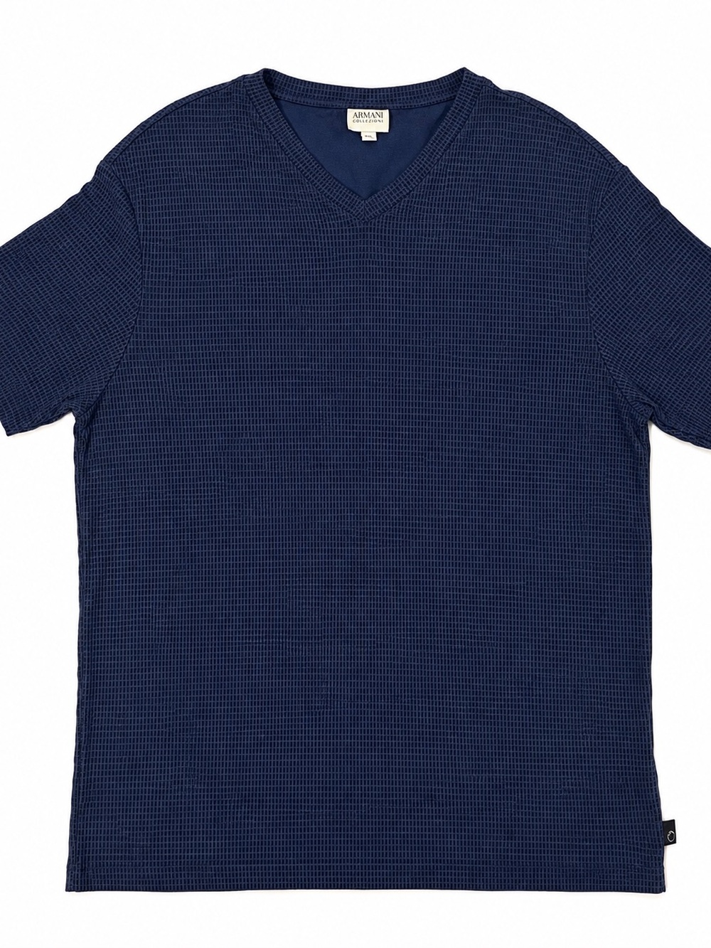 Armani Collezioni Men's Navy Textured V-Neck Short Sleeve Shirt